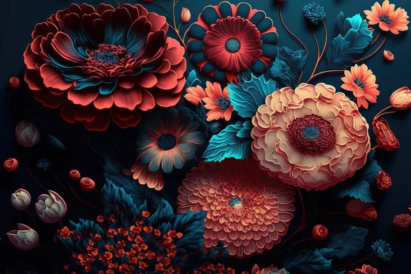 Πολύχρωμα Λουλούδια Ταπετσαρία Όμορφο Βοτανικό Υπόβαθρο Floral Φόντο Εικόνα Αρχείου