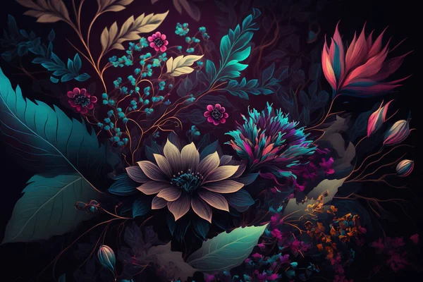 色彩斑斓的花朵墙纸 美丽的植物学背景 花卉背景 图库照片