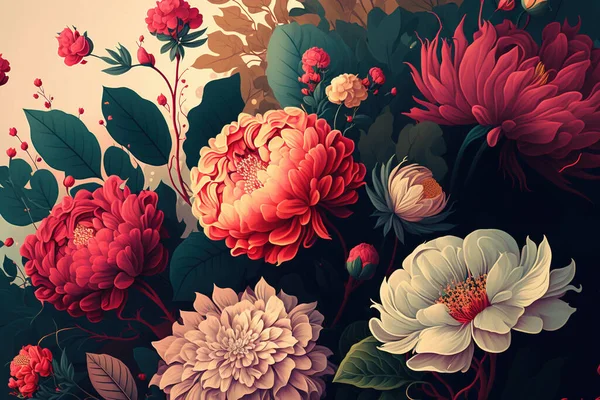Πολύχρωμα Λουλούδια Ταπετσαρία Όμορφο Βοτανικό Υπόβαθρο Floral Φόντο Φωτογραφία Αρχείου
