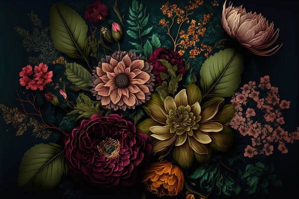 Πολύχρωμα Λουλούδια Ταπετσαρία Όμορφο Βοτανικό Υπόβαθρο Floral Φόντο Royalty Free Εικόνες Αρχείου