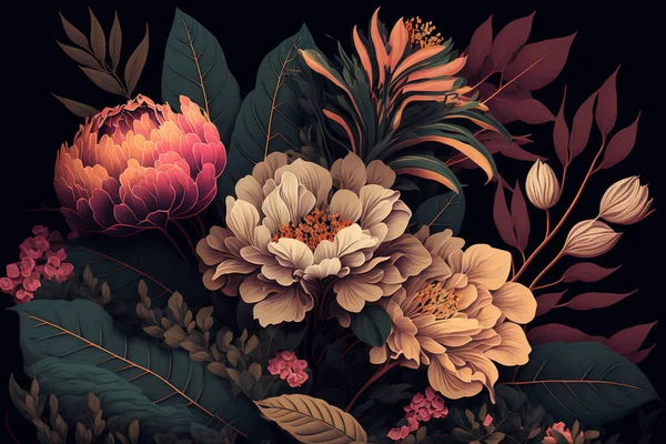 Flores Coloridas Papel Parede Belo Fundo Botânico Fundo Floral Fotografias De Stock Royalty-Free