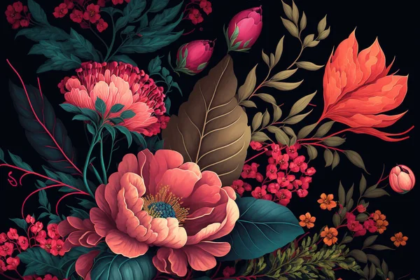 Flores Coloridas Papel Parede Belo Fundo Botânico Fundo Floral Imagens Royalty-Free