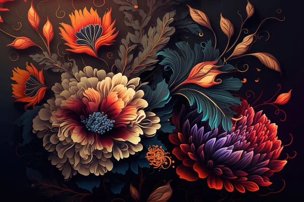 色彩斑斓的花朵墙纸 美丽的植物学背景 花卉背景 免版税图库图片