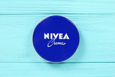 Ternopil, Ukraine - May 10, 2024: Nivea creme on a blue background clipart
