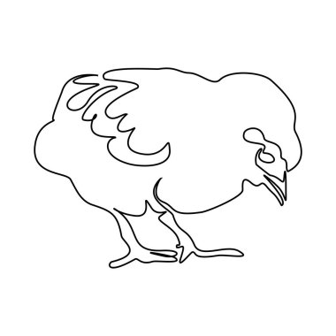 Küçük şirin tavuğun aralıksız çizdiği tek çizgi. Eğlenceli tavuk çiftliği. Bir çizgi tasarımı vektör illüstrasyonu