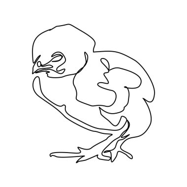 Küçük şirin tavuğun aralıksız çizdiği tek çizgi. Eğlenceli tavuk çiftliği. Bir çizgi tasarımı vektör illüstrasyonu