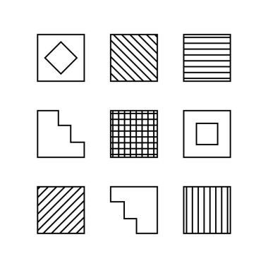 Farklı kareler simgeler. Döşeme tasarımı. Vektör çizimi. Stok görüntüsü. EPS 10.