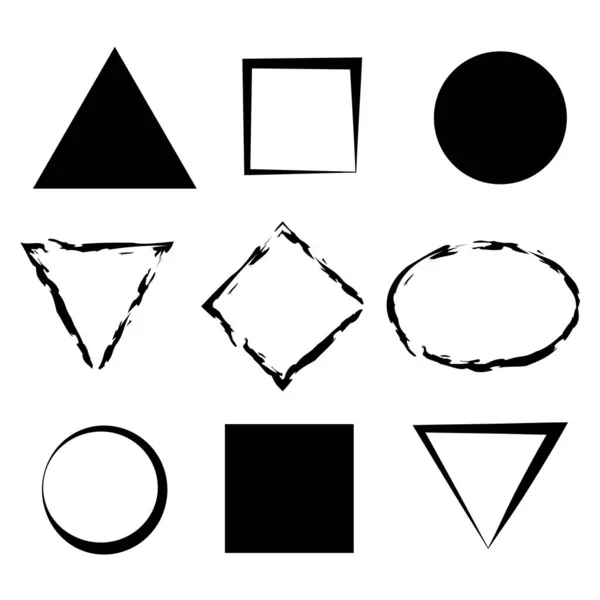 Zwarte Geometrische Penseelvormen Borstel Textuur Geometrische Kunst Lijnkunst Vector Illustratie — Stockvector