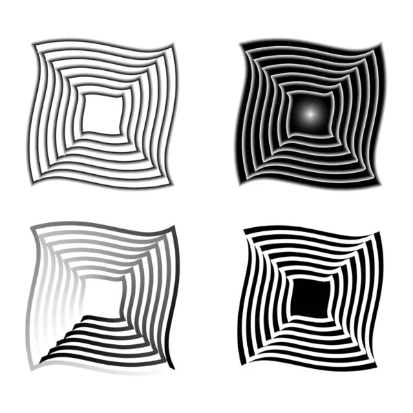 Siyah Spiral Kareler Geometrik Şekil Optik Desen Vektör Çizimi Stok — Stok Vektör