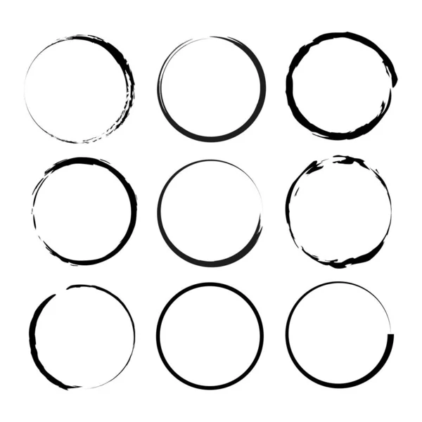 Círculos Escova Abstratos Conjunto Molduras Circulares Conjunto Molduras Redondas Forma —  Vetores de Stock