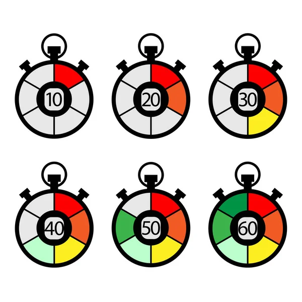 Reloj Tiempo Cronómetros Dibujos Animados Establecidos Cronómetros Con Diferentes Tiempos — Vector de stock