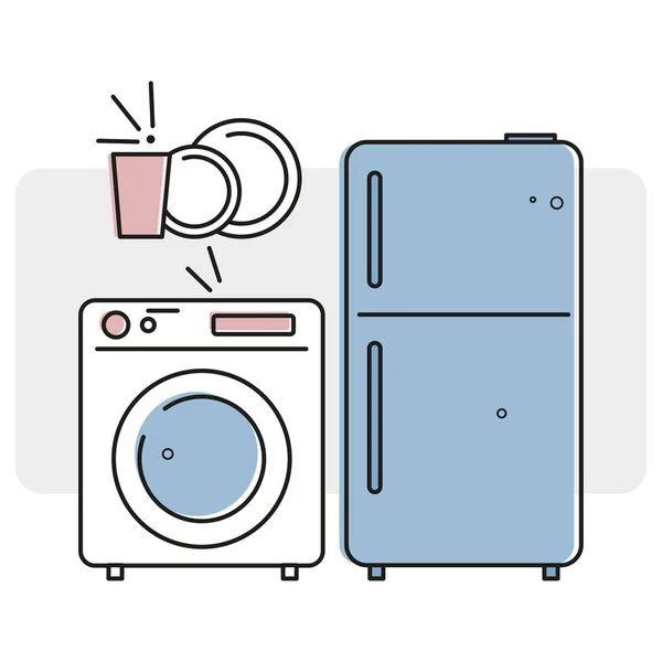 青い冷蔵庫洗濯機 現代の技術デバイス画面 台所用品セット ベクトルイラスト ストック画像 Eps — ストックベクタ