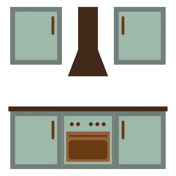 Cozinha Dos Desenhos Animados Apartamento Interior Cozinhar Fundo Conjunto Utensílios —  Vetores de Stock