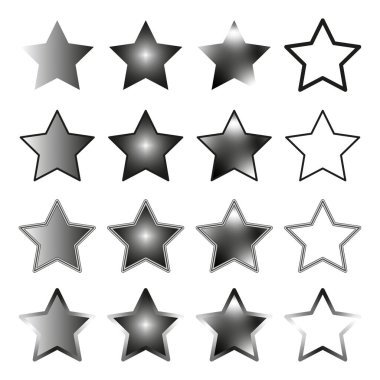 Düz yıldız gradyan simgeleri. Derecelendirme yıldızı. Kalite tasarım elemanı. Vektör çizimi. Hisse senedi. EPS 10.