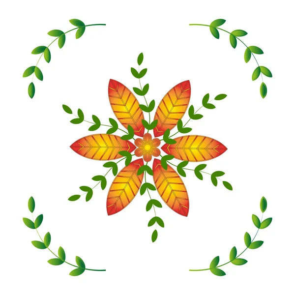 Banner Mit Orangefarbenen Blättern Grünen Kranz Pflanze Florales Design Hochzeitskartendekoration — Stockvektor