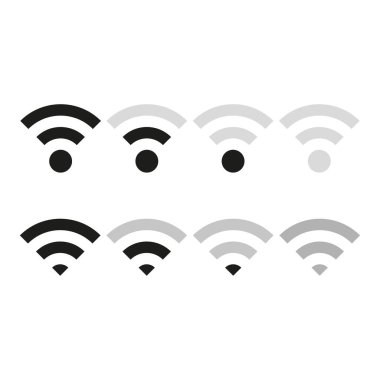 Web tasarımı için Wifi simgeleri. İnternet ağı konsepti. Bilgisayar teknolojisi kavramı. Vektör çizimi. Hisse senedi. EPS 10.