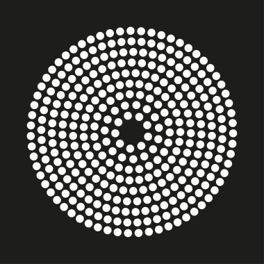 Yarım tonluk koyu arkaplanda beyaz nokta çemberi. Yuvarlak şekilli. Vektör çizimi. Stok görüntüsü. EPS 10.