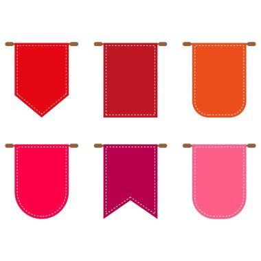 Kumaş tasarımı için kırmızı flamalı bir pankart. Reklam afişi. Vektör çizimi. Hisse senedi. EPS 10.