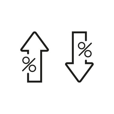 Okları yüzde düşür. Fiyat grafiği. Kârlı ok. Vektör çizimi. Stok görüntüsü. EPS 10.