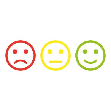 Düz renkli duygular. Simge gülümseme emojisini ayarla. Sosyal medya ikonu. Müşteri değerlendirmesi. Vektör çizimi. Hisse senedi. EPS 10.