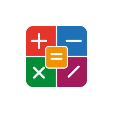 Matematiksel işaretler renkli kareler. Vektör çizimi. Stok görüntüsü. EPS 10.