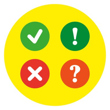 Cross checkmark. Exclamation question marks. Vector illustration. EPS 10.