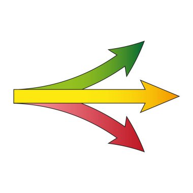 Three colored arrows out. Teamwork business success. Vector illustration. EPS 10.
