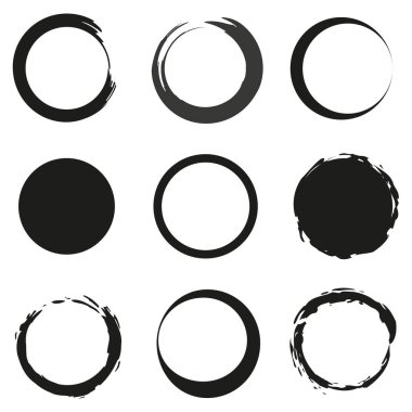 Black brush circles. Circle frame set. Vector illustration. EPS 10.