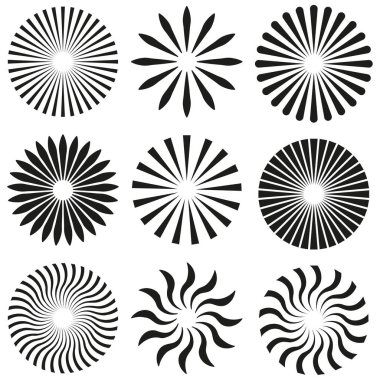 black circles with rays. Round shape. Vector illustration. EPS 10.