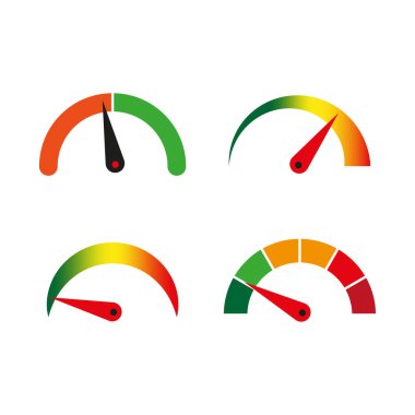 Renkli hız göstergeleri. İlerleme çubuğu. Yüksek hız. Vektör çizimi. EPS 10.