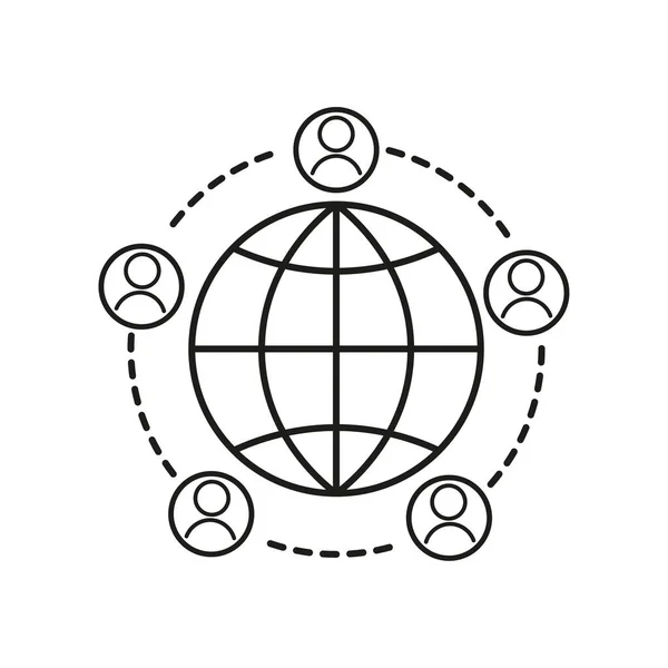 Лінійна Ікона Земля Люди Соціальні Глобальне Мережеве Єднання Векторні Ілюстрації — стоковий вектор
