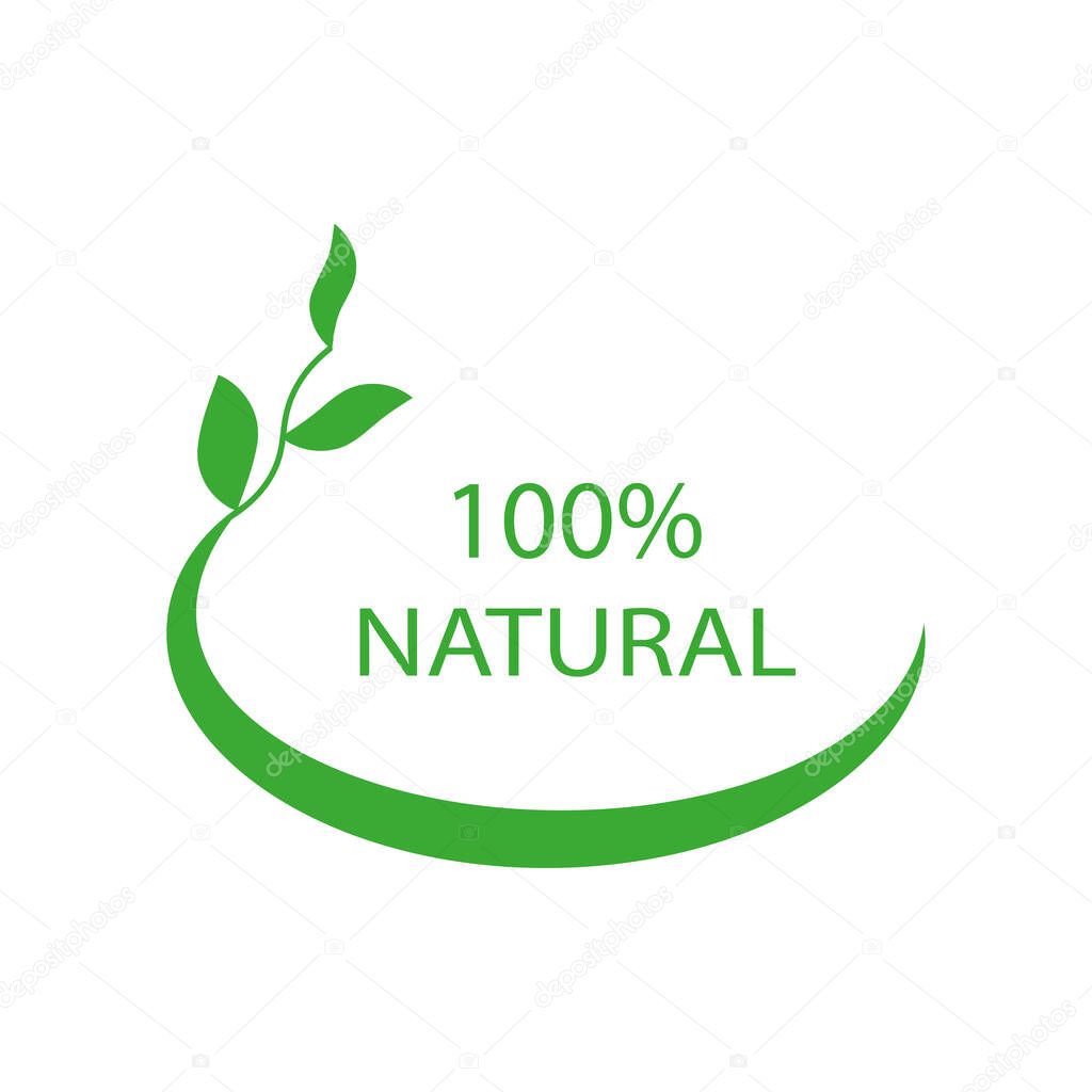 Green 100 percent natural. Green icon. Organic food. Vector illustration. EPS 10.