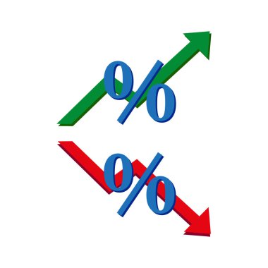 green red arrows percentages. Money tax rate sign. Trade arrow. Growth profit symbol. Vector illustration. EPS 10. clipart