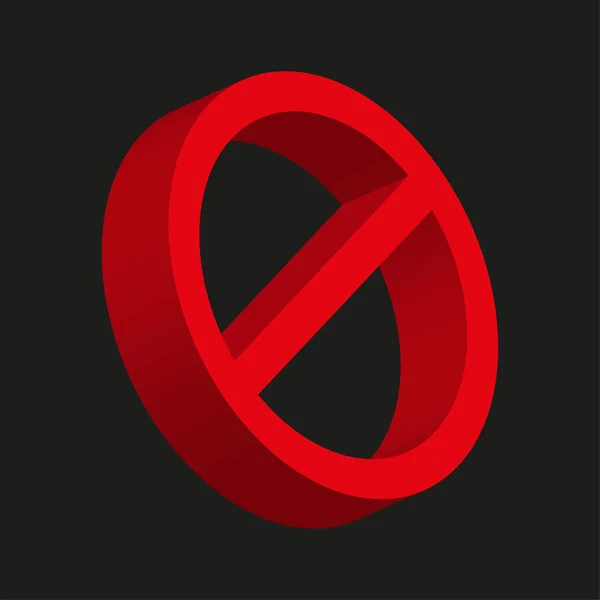Czerwony Przystanek Zabroniony Trójwymiarowy Czarnym Tle Podpis Zabroniony Ikona Nie — Wektor stockowy