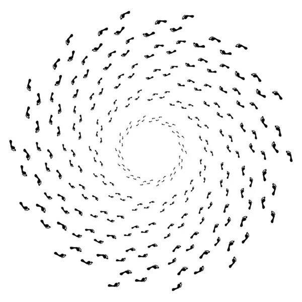 Menselijke Voetafdrukken Spiraal Cirkel Vector Illustratie Eps — Stockvector