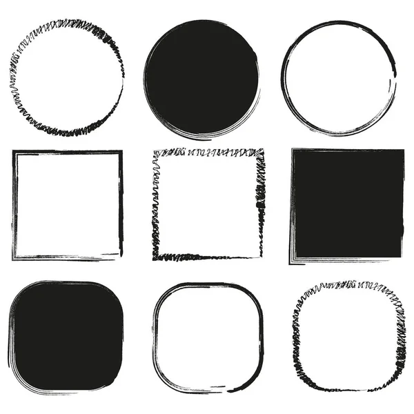 Чорні Кола Квадрати Пензля Кругла Форма Векторні Ілюстрації Епс — стоковий вектор