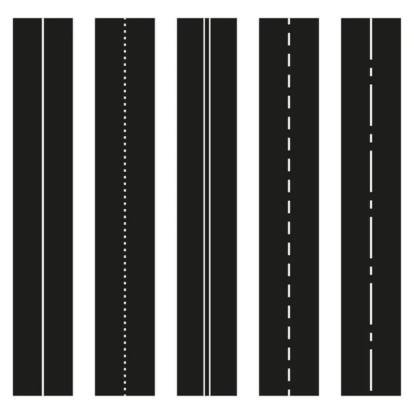 Carretera Negra Elementos Diferentes Carriles Carretera Vacía Ilustración Vectorial Eps — Vector de stock
