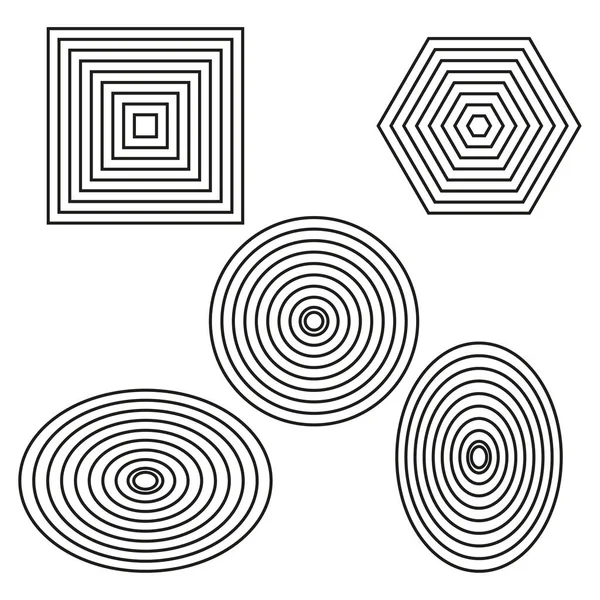 Konzentrische Radiale Formen Strahlende Kreisförmige Spiralen Wirbellinien Wellenlinien Verschmelzen Vektorillustration — Stockvektor