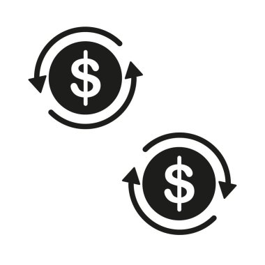 Dolar daireli oklar. Borsa ticareti. Para değişimi konsepti. Ok ticareti. İş başarısı. Vektör çizimi. EPS 10.