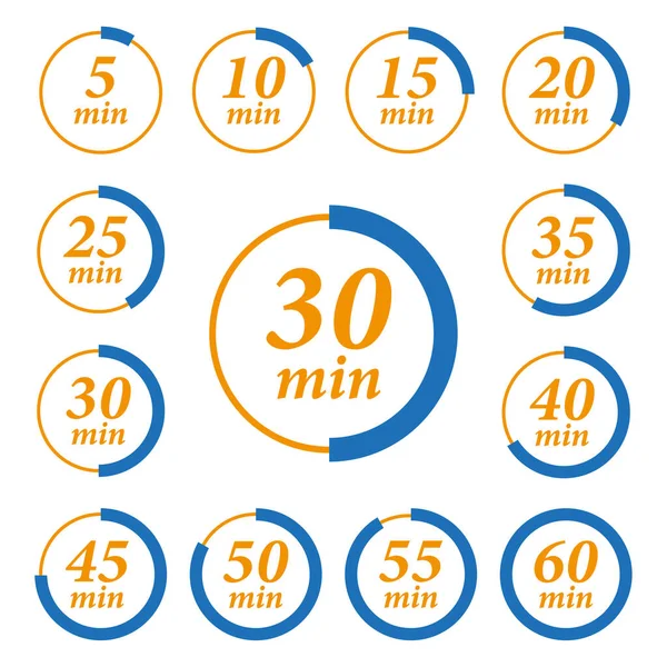 Minute Timer Icons Set Icons One Minute Five Ten Fifteen — Stock Vector