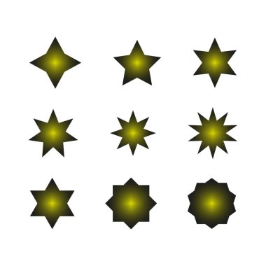 Farklı yıldız simgesi seti. Sarı işaretler. Soyut koleksiyon. Kalite tasarım elemanı. Vektör çizimi. Resim yükle.
