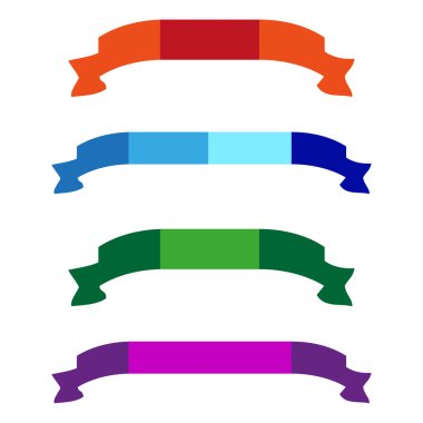 Düz kurdeleler. Düz dizaynlı kurdeleler. Renkli şeritlerin vektör kümesi. Vektör çizimi. EPS 10.