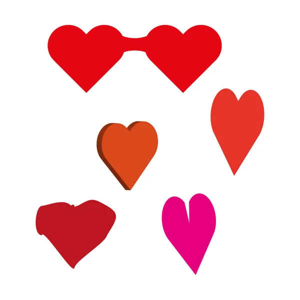 Set Red Hand Drawn Hearts Handdrawn Rough Heart Vector Illustration — Stock Vector
