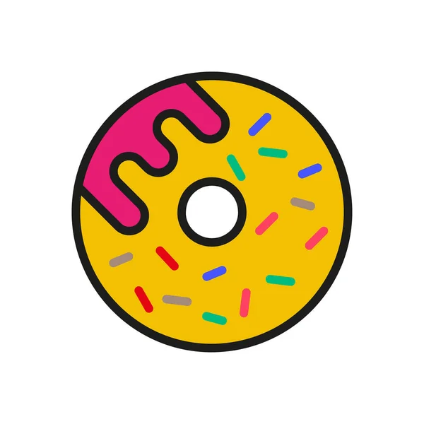 Donut Icon Vorhanden Gelber Donut Mit Rotem Zuckerguss Vektorillustration Archivbild — Stockvektor