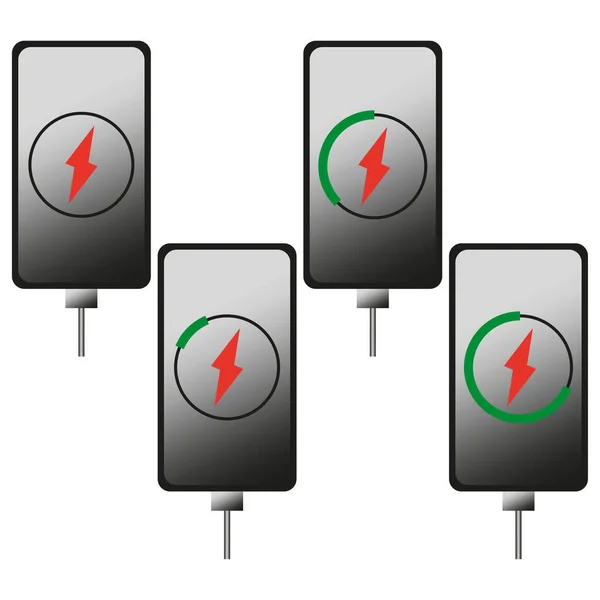 Tela Celular Com Indicadores Bateria Baixa Completa Média Acumuladores Electricidade —  Vetores de Stock