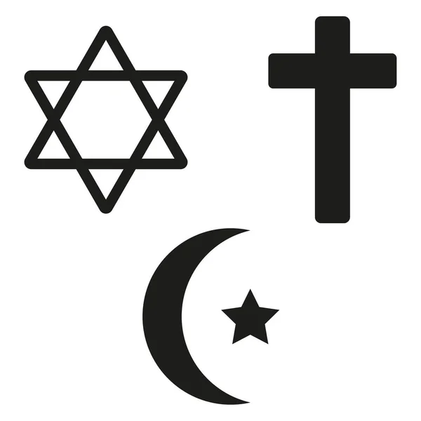 Símbolos Las Tres Religiones Mundiales Judaísmo Cristianismo Islam Ilustración Vectorial — Vector de stock