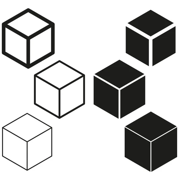 Kubus Set Geïsoleerd Pictogram Box Verschillende Stijlen Zwart Bloksymbool Voor — Stockvector