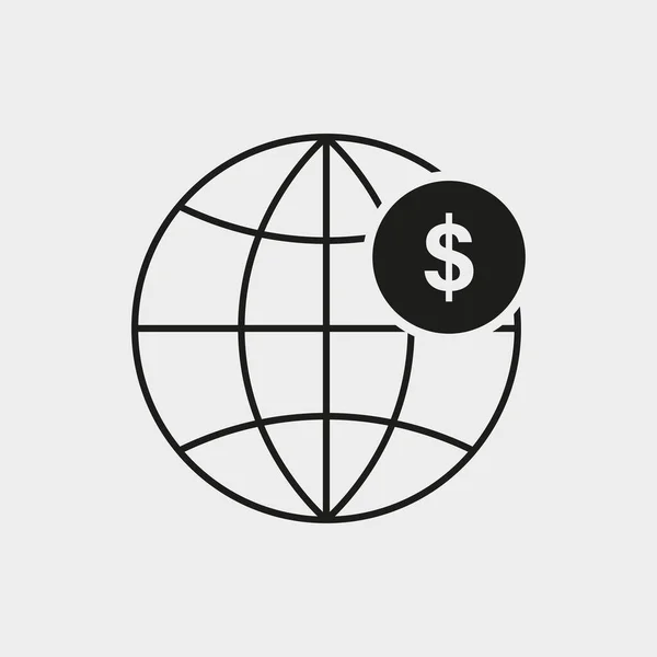 Düz Dizaynlı Siyah Renkli Dolar Simgesi Olan Bir Dünya Vektör — Stok Vektör