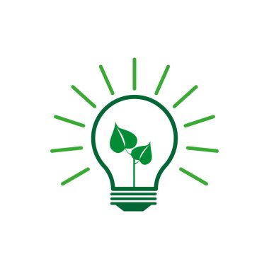 Sürdürülebilir ekolojik enerji ikonu, yaratıcı lamba, ampul doğası, ampulde bitki. Vektör çizimi. Hisse senedi. EPS 10.