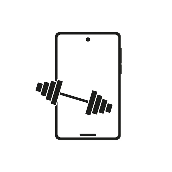 Online Fitness Oder Mobiles Trainer Symbol Telefon Mit Kurzhantel Sport — Stockvektor